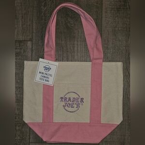 Trader Joe's Pastel Pink and Cream Mini Canvas Tote Bag